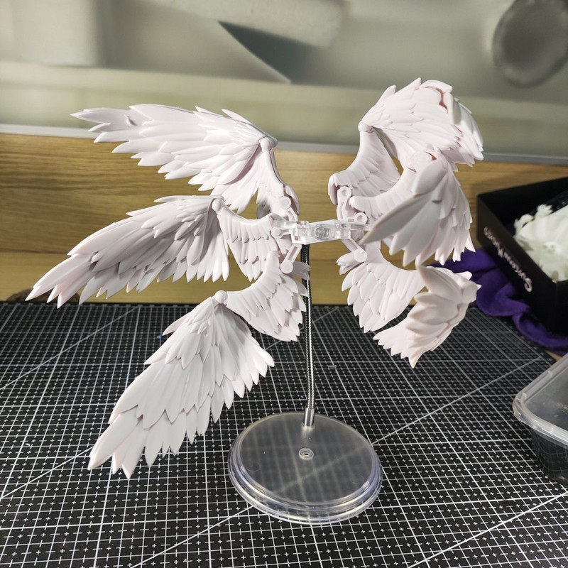 Action Figure Stand - White And Black Six Feathered Angel